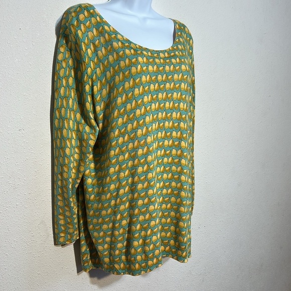 Talbots Chic Button Back Teal and Yellow Pear Patterned Sweater Top Size XL - Picture 4 of 14